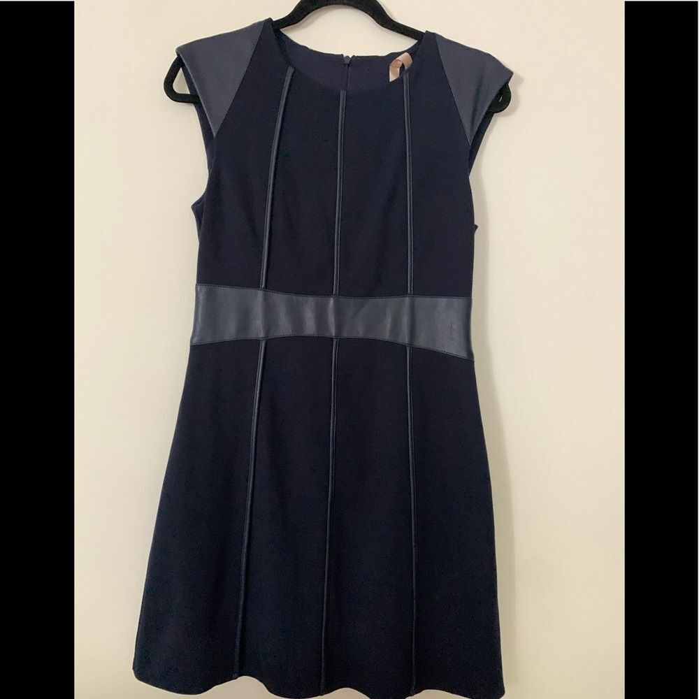 Bailey 44 Navy and Black Dress with leather detail